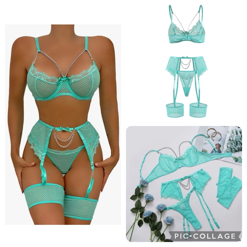 Lingerie Set Bra and Panty Two Nightwear Lace Cutout Garter Belts m